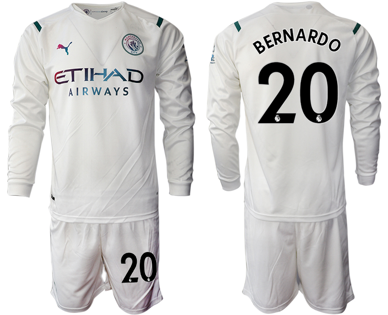 Men 2021-2022 Club Manchester city away white Long Sleeve #20 Soccer Jersey